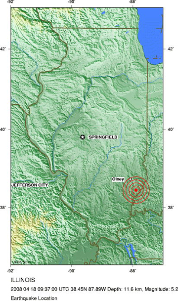 Location of Illinois earthquake