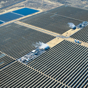 Aerial view of the parabolic trough solar power plants at Kramer Junction