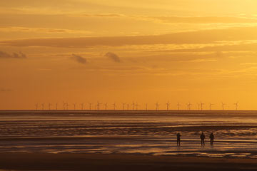 Wind turbines located off the coast of England