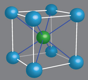 Ball and stick drawing of "body-centered cube" shape