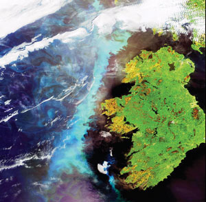 Natural phytoplankton bloom off the coast of Ireland