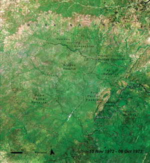 Satellite image of “W” National Park in Burkina Faso, in the early 1970's