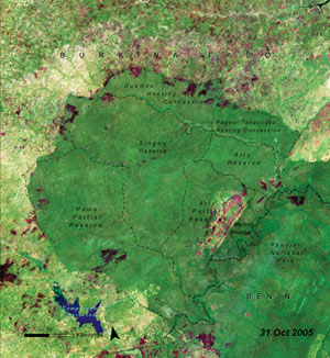 Satellite image of “W” National Park in Burkina Faso, in 2005
