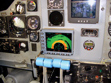 Instrument panel inside a hurricane hunting airplane