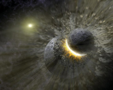 Depiction of a planetary collision