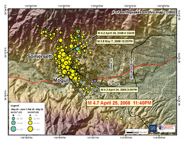 Earthquake map of the suburbs of Reno, Nev.