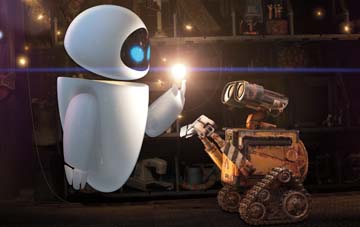 Wall-E shows Eve his treasure collection. 