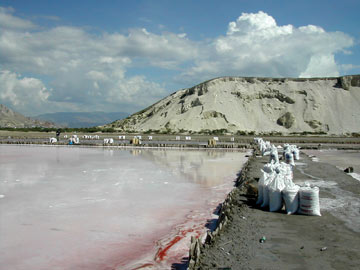 Seawater evaporating in a salt pan