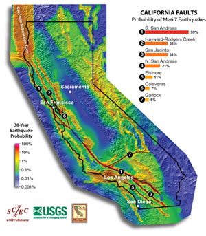 Map of California showing earthquake probabilities