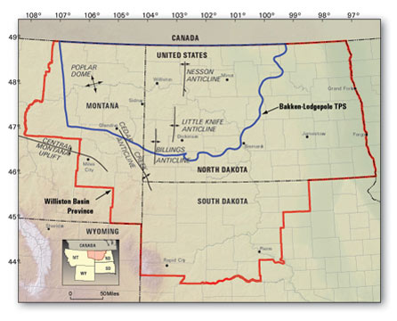 A map of the Williston Basin and Bakken Formation