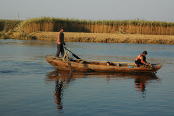 People in a boat on Lake Baiyangdian