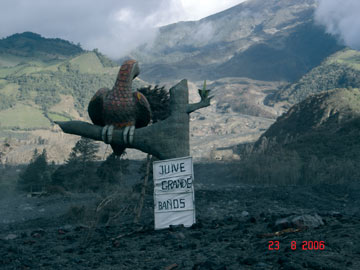 Statue of the “Birds” near Baños, Ecuador, after 2006 pyroclastic flows