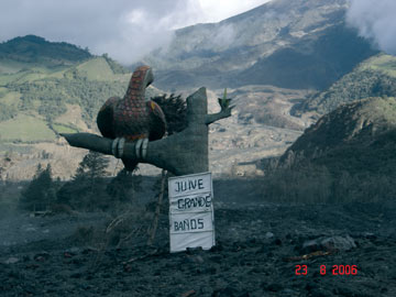 Statue of the Birds near Baos, Ecuador, after 2006 pyroclastic flows