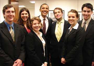 Photograph of campus leaders from Trinity University and from Restoring Eden with Sen. Barack Obama