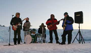 Picture of a band called Nunatak, composed of five Antarctic researchers